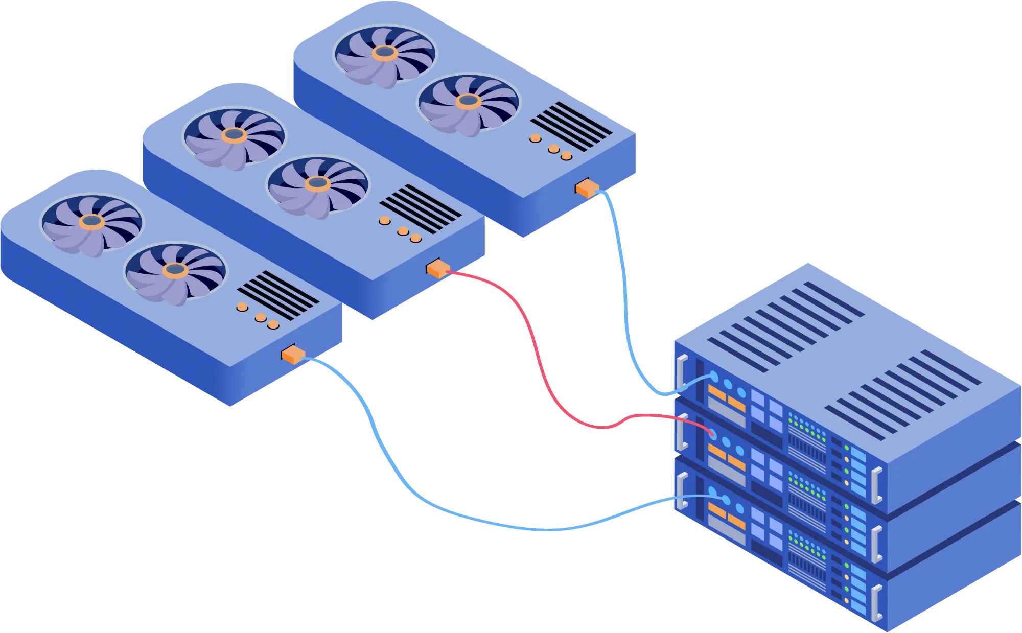 3 graphics cards connected to a server