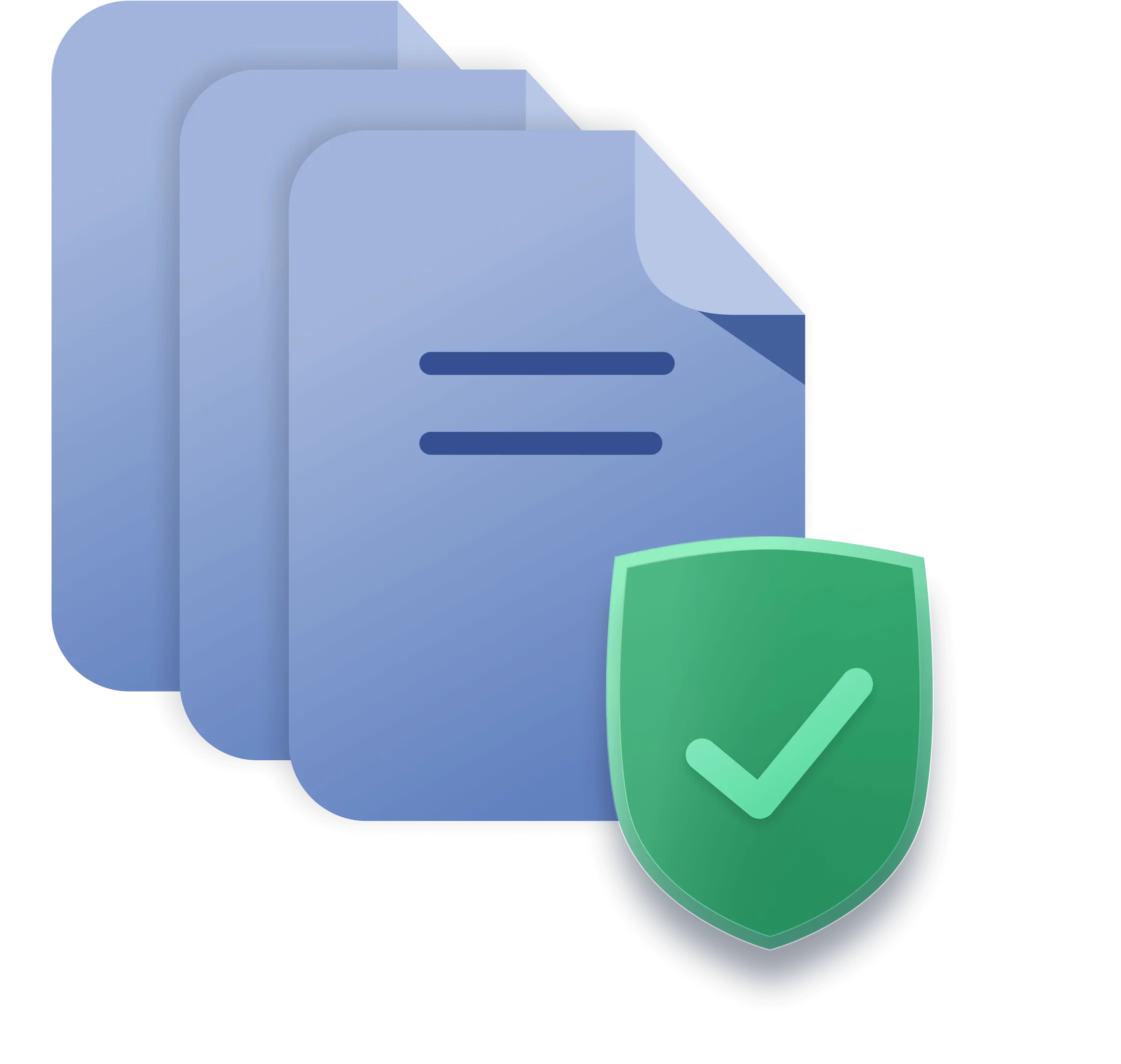 A stack of documents protected by a shield with a checkmark, symbolizing transparent data processing practices and compliance.