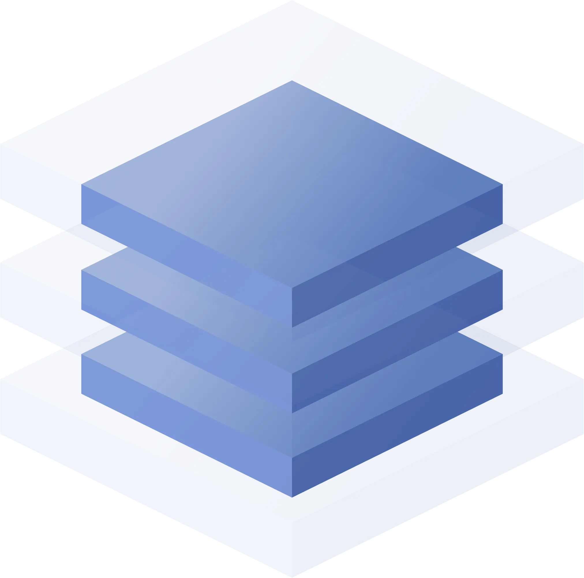 a stylized stack of layered blue squares, symbolizing scalable infrastructure.